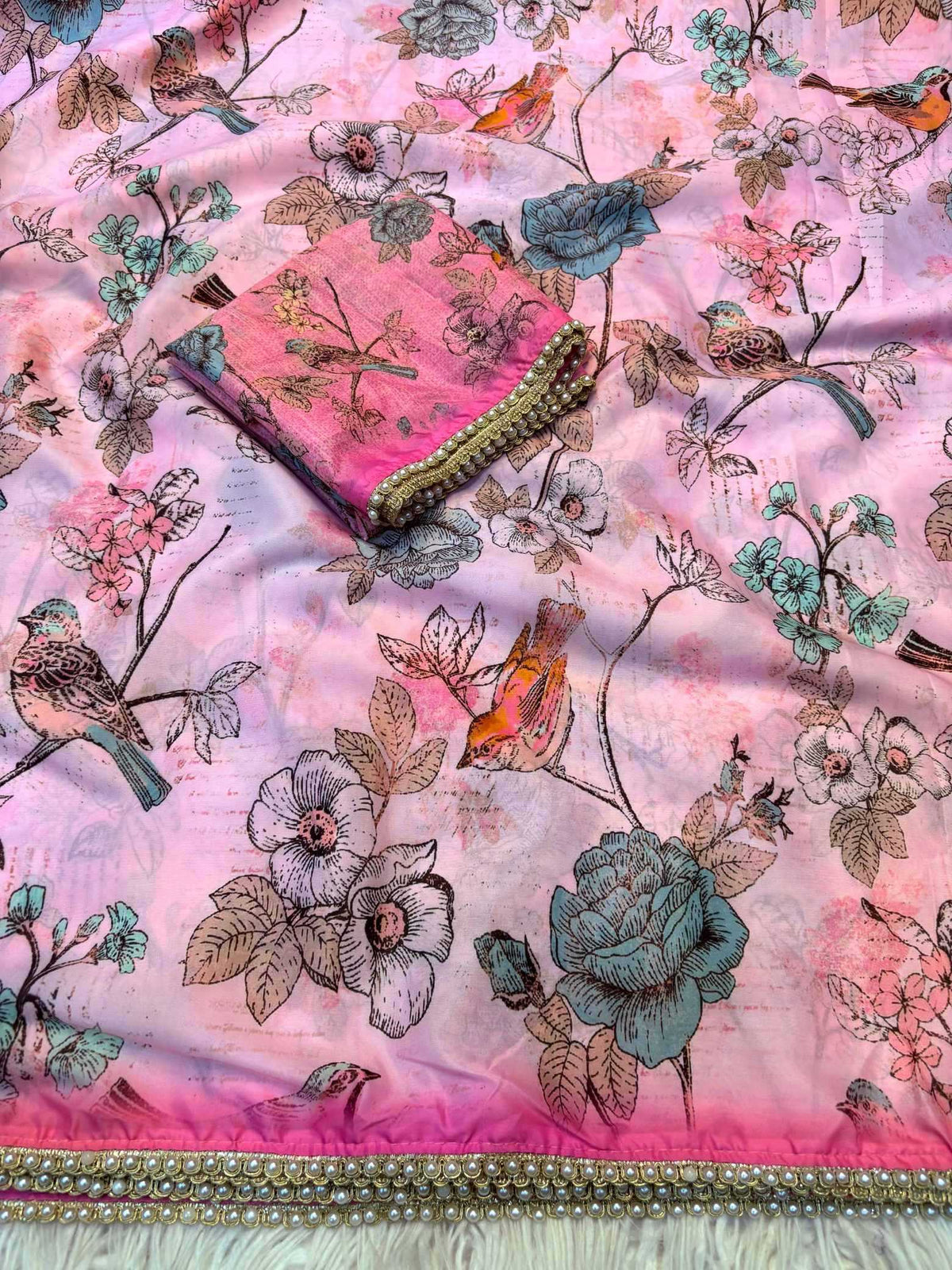 Sparrow Kalamkari Tissue Designer Saree