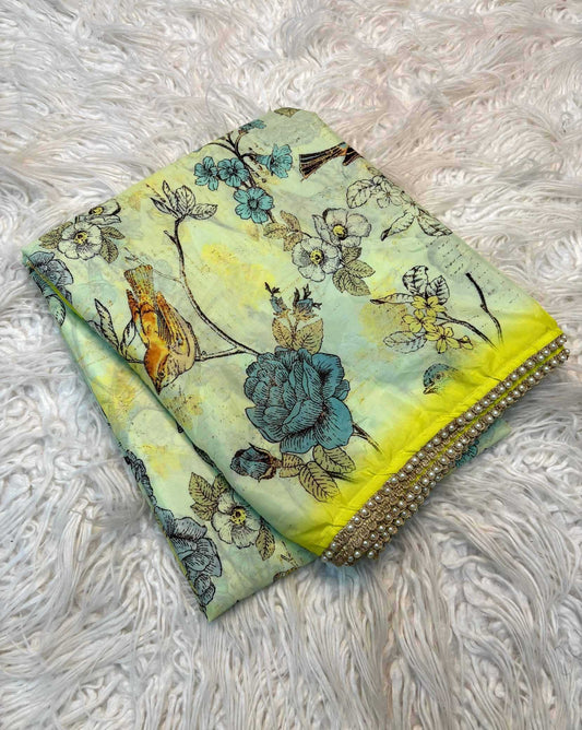 Sparrow Kalamkari Tissue Designer Saree