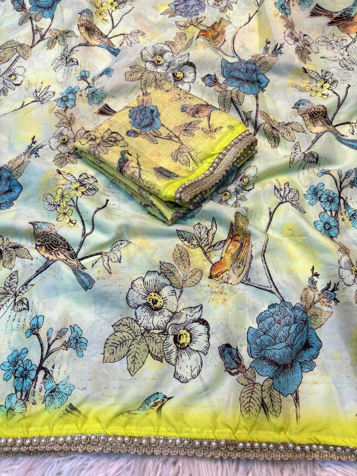 Sparrow Kalamkari Tissue Designer Saree
