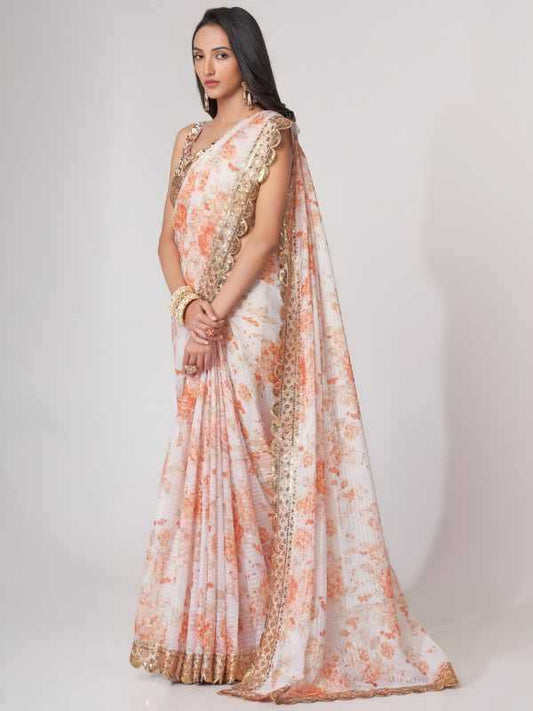 Organza Embroidered Saree in Matching