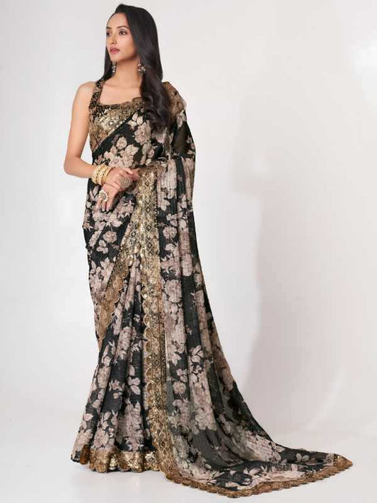 Organza Embroidered Saree in Matching 1103