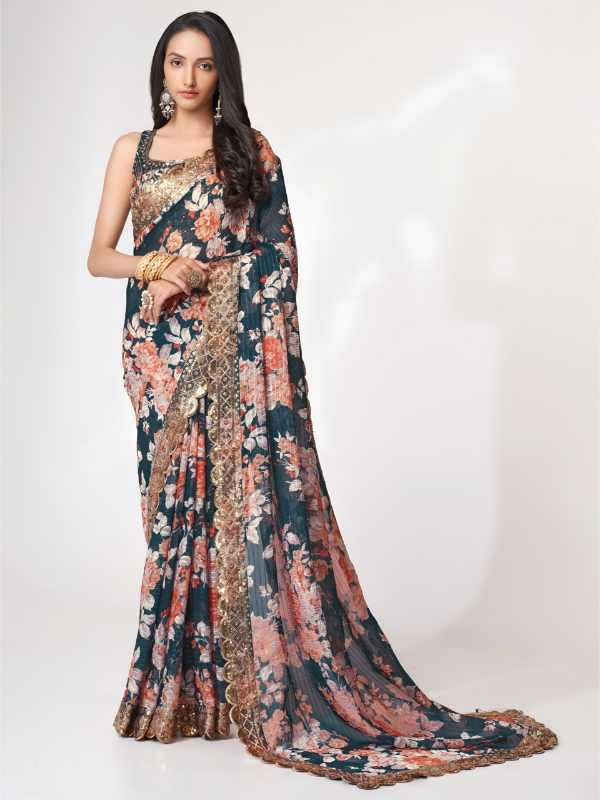 Organza Sequin Saree in Matching 1104