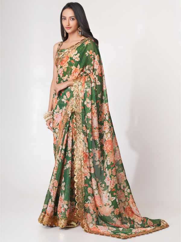 Organza Printed Saree in Matching