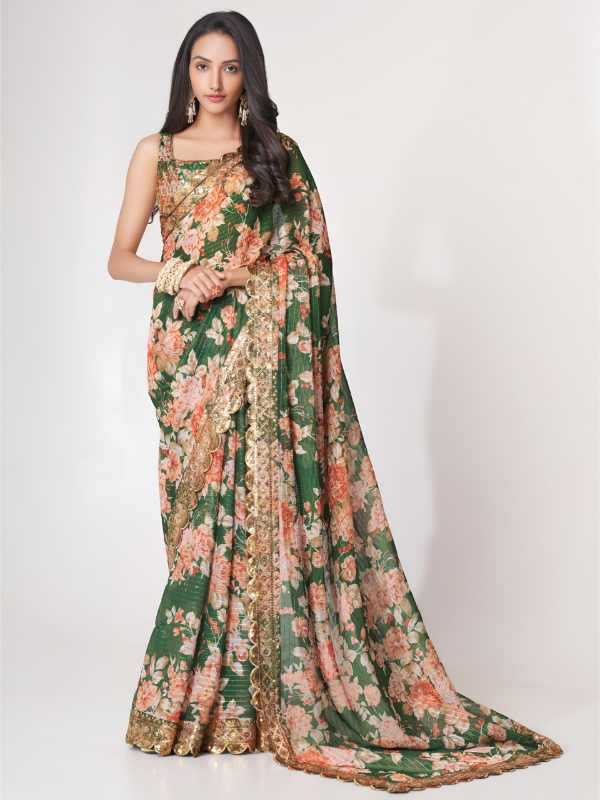 Organza Printed Saree in Matching