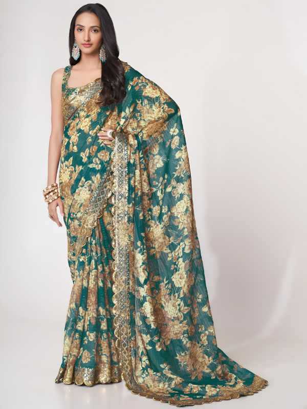 Organza Sequin Saree in Matching 1106