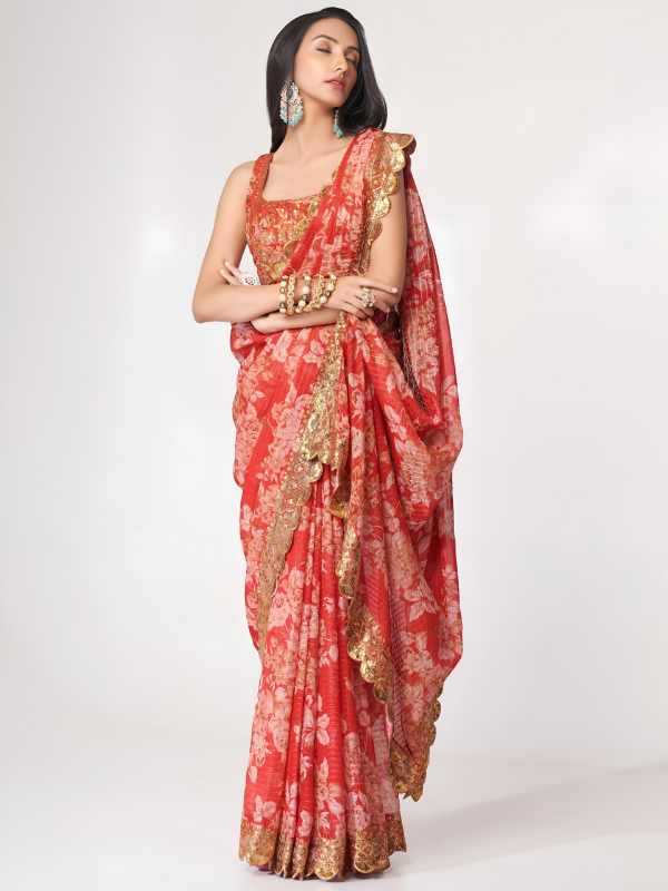 Organza Sequence Saree in Matching