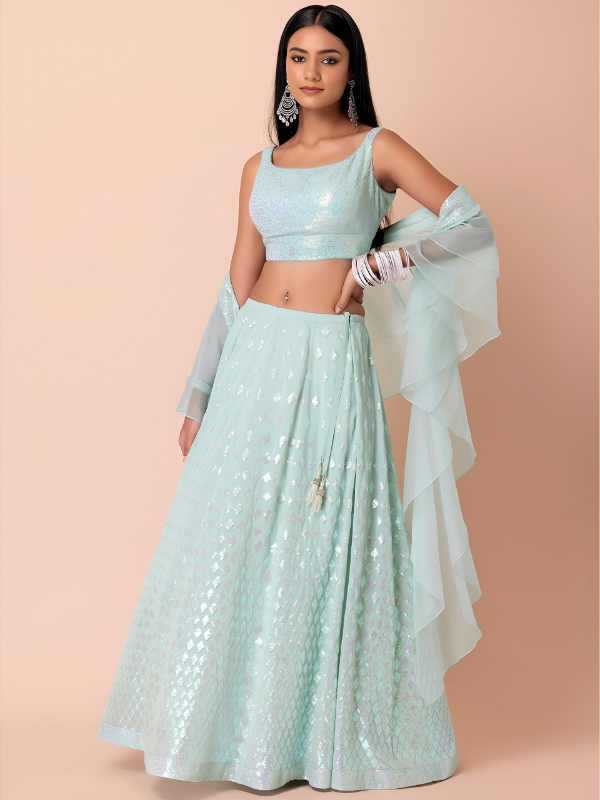 Faux Georgette Embroidered Lehenga in Sky Blue