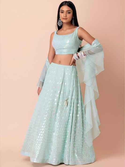 Faux Georgette Embroidered Lehenga in Sky Blue