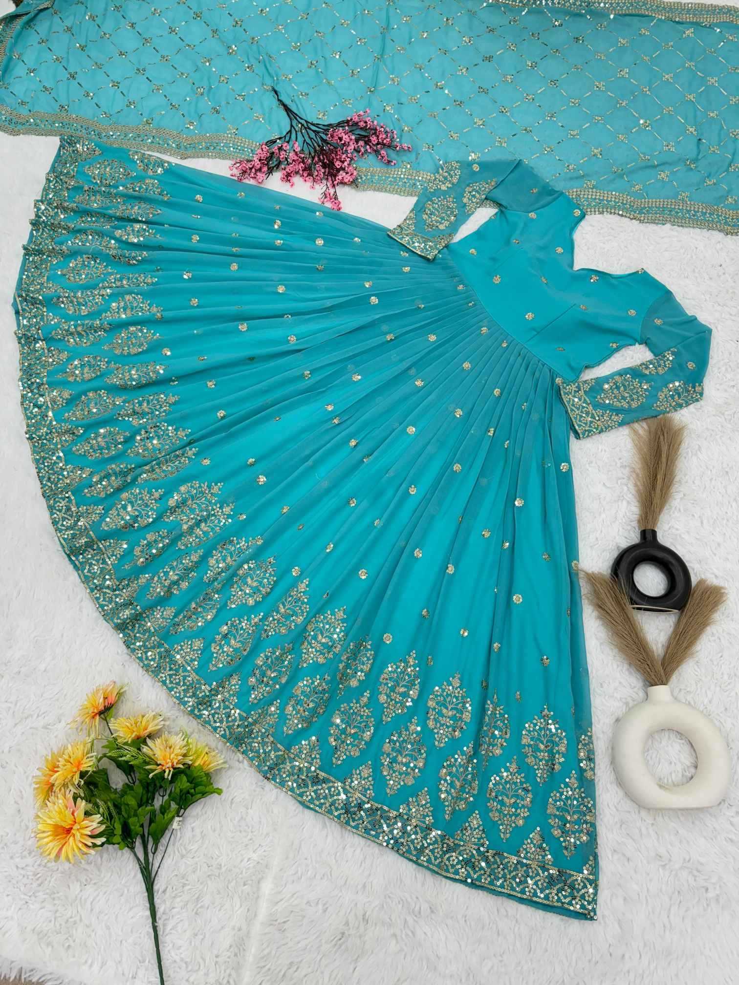 Faux Georgette Embroidery Gown