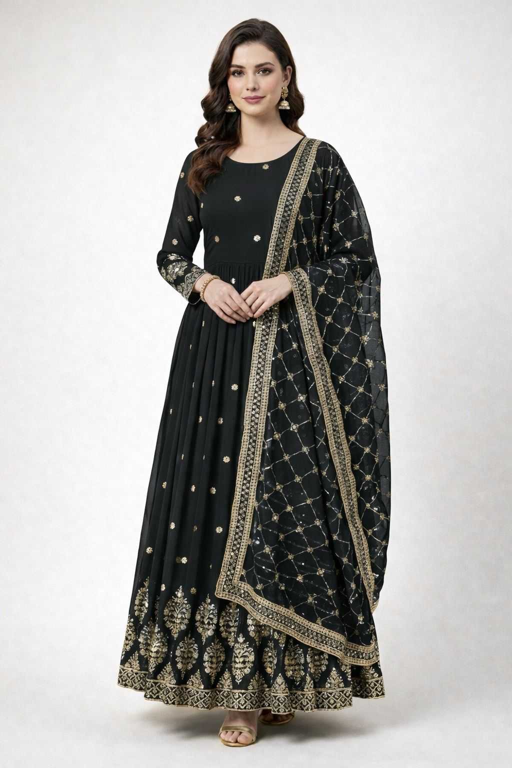 Faux Georgette Embroidery Gown