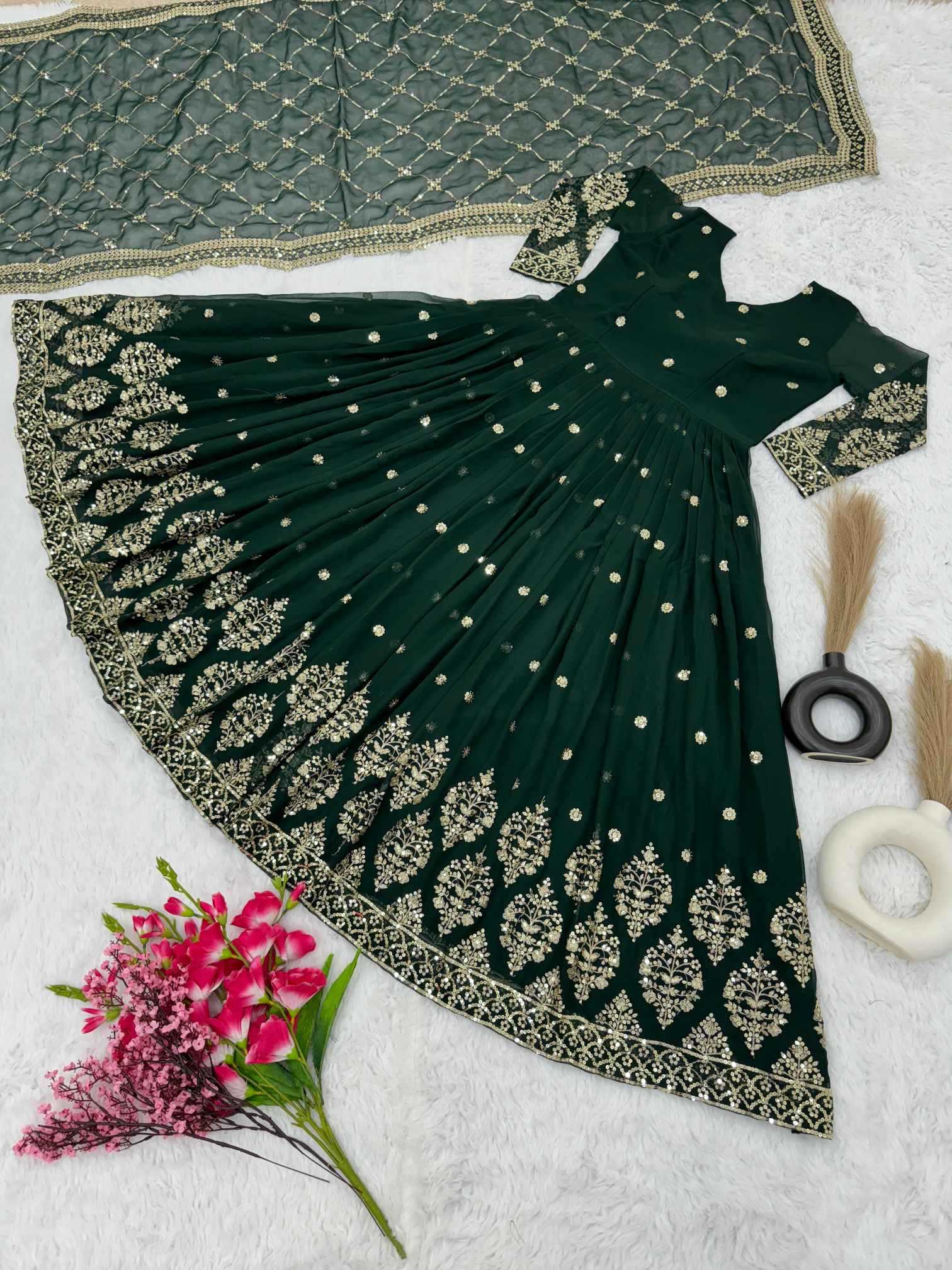 Faux Georgette Embroidery Gown