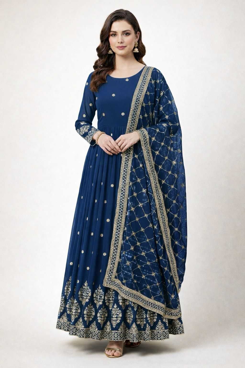 Faux Georgette Embroidery Gown