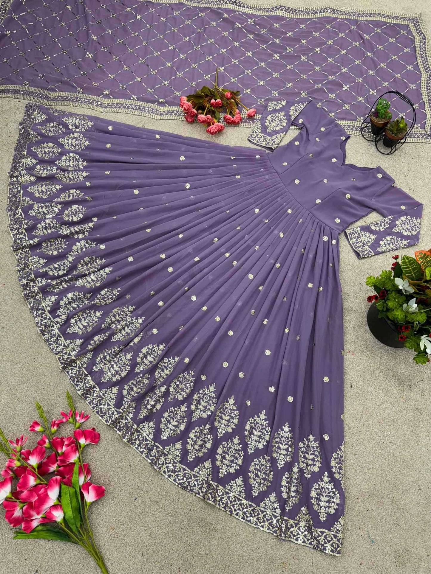 Faux Georgette Embroidery Gown