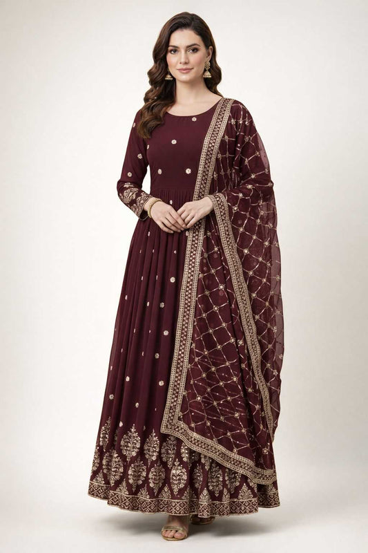 Faux Georgette Embroidery Gown