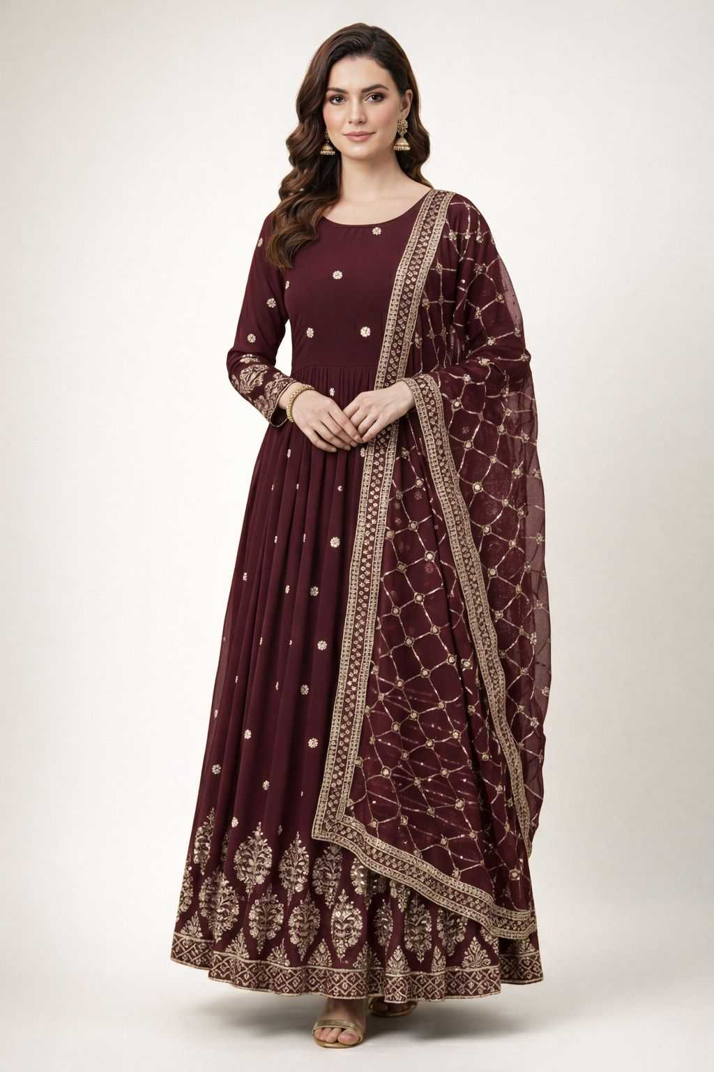 Faux Georgette Embroidery Gown