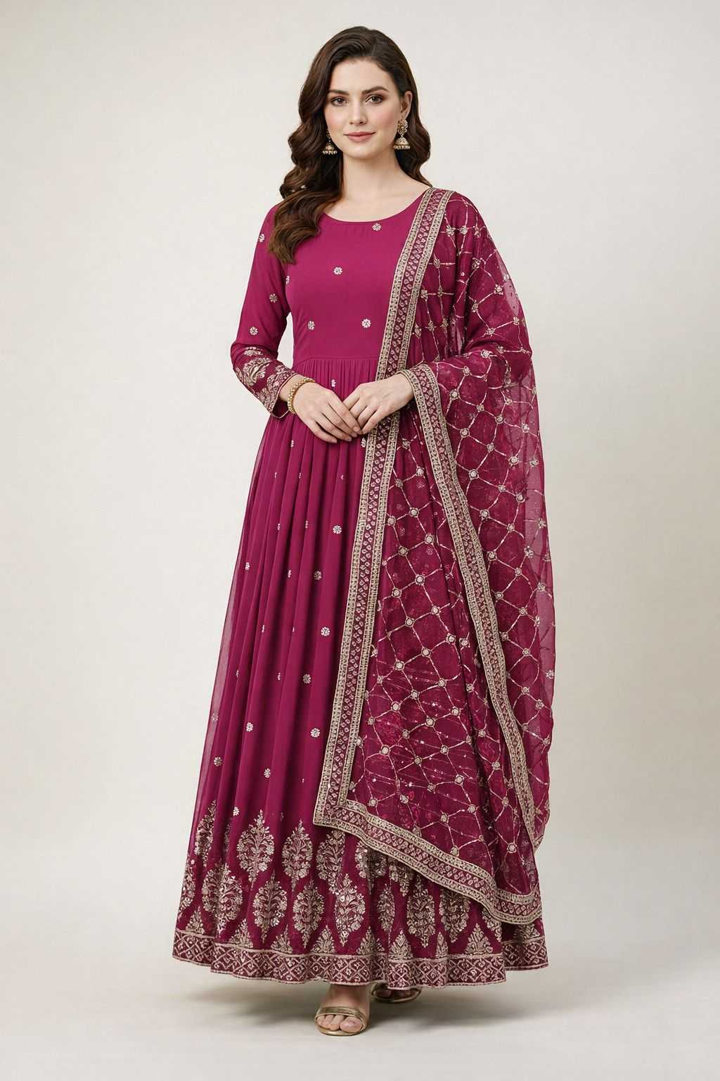 Faux Georgette Embroidery Gown