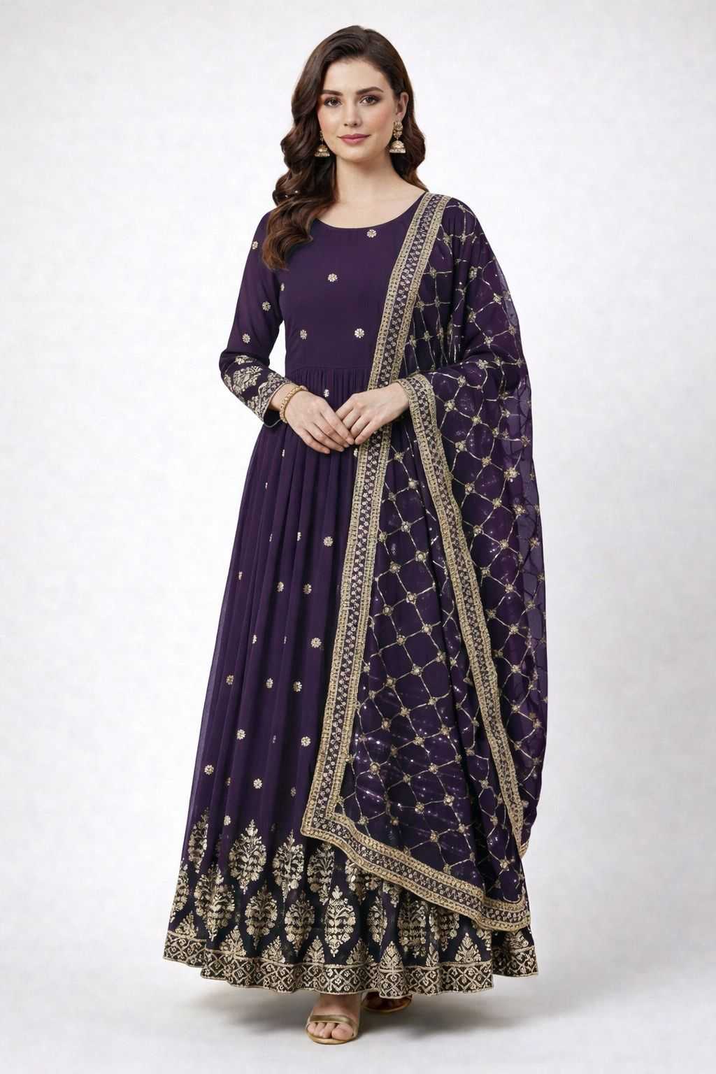 Faux Georgette Embroidery Gown