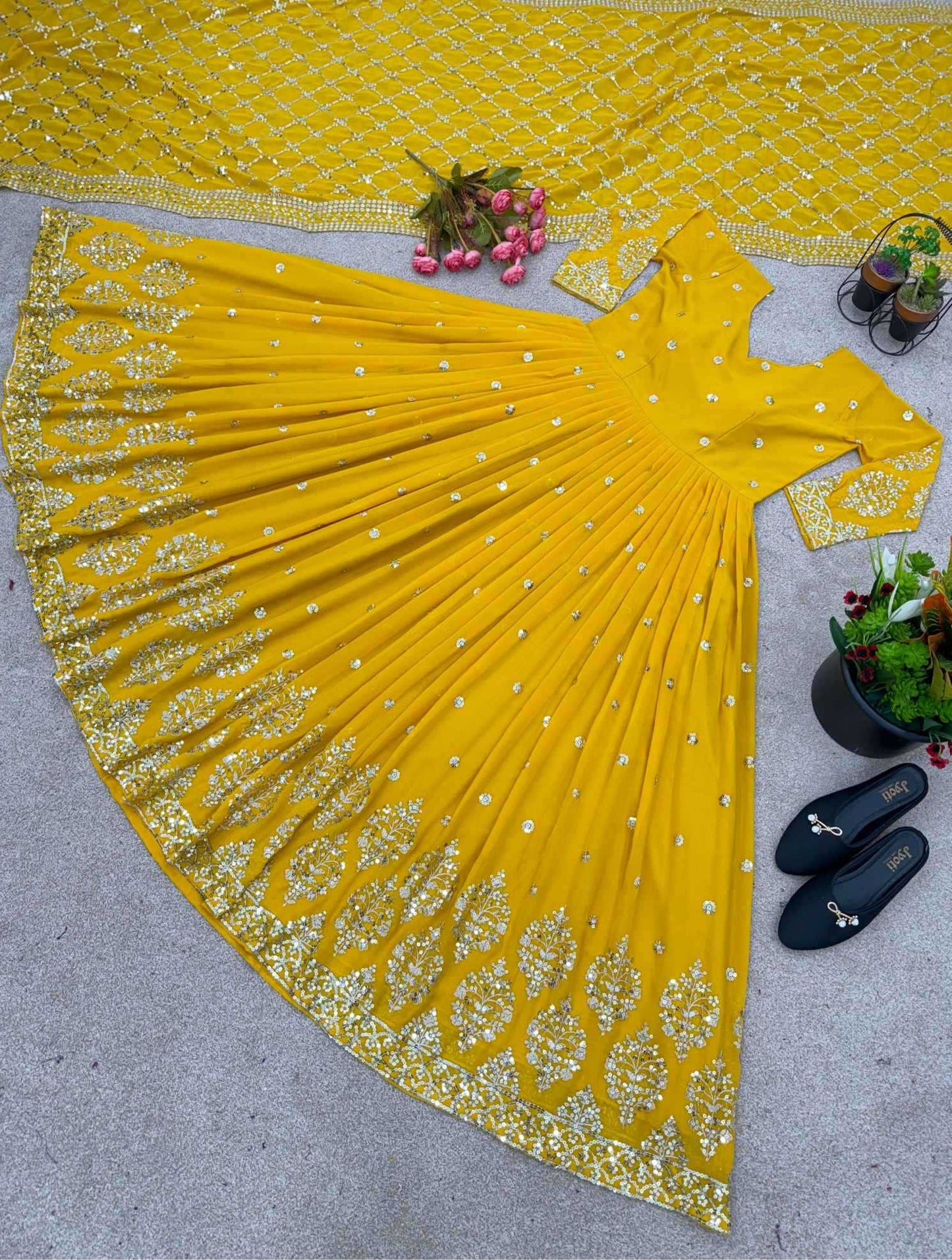 Faux Georgette Embroidery Gown