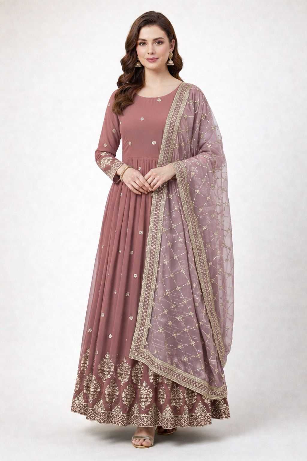 Faux Georgette Embroidery Gown