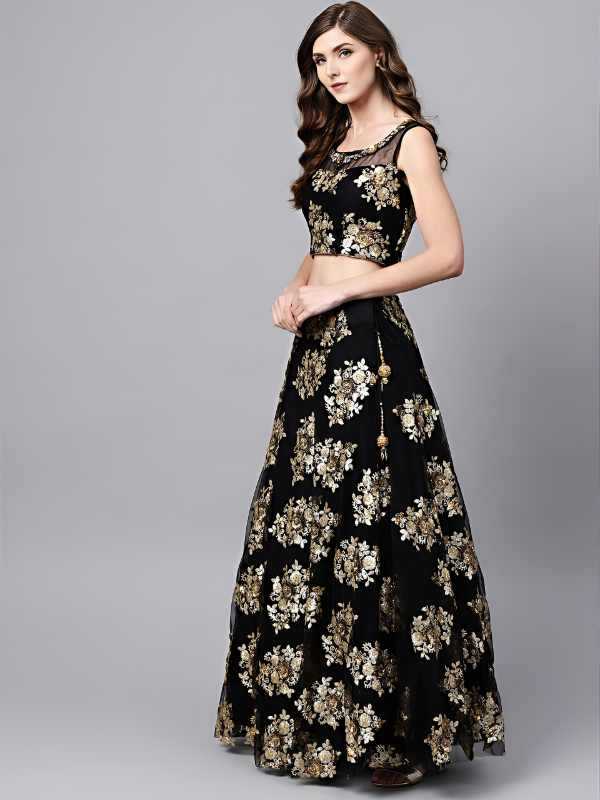 Soft Net Embroidered Lehenga in Matching •