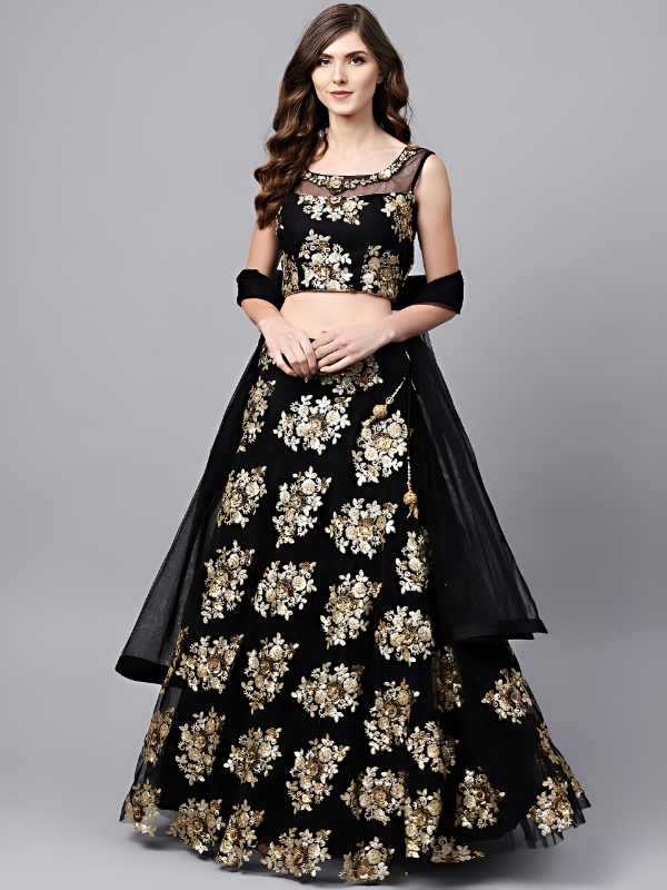 Soft Net Embroidered Lehenga in Matching •