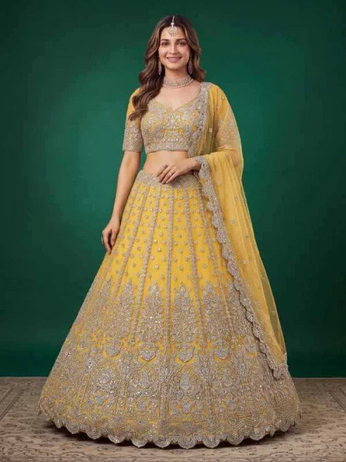 Shimmer Silk Wedding Lehenga in Matching •