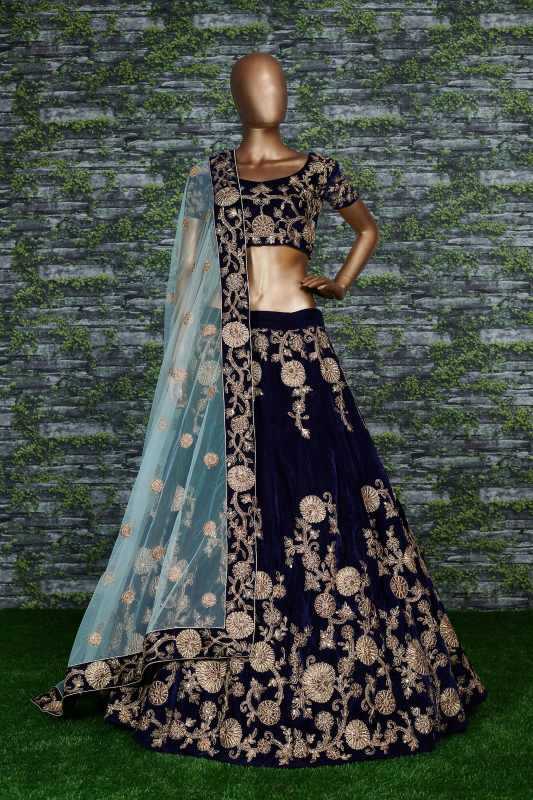 Velvet Wedding Lehenga in Black