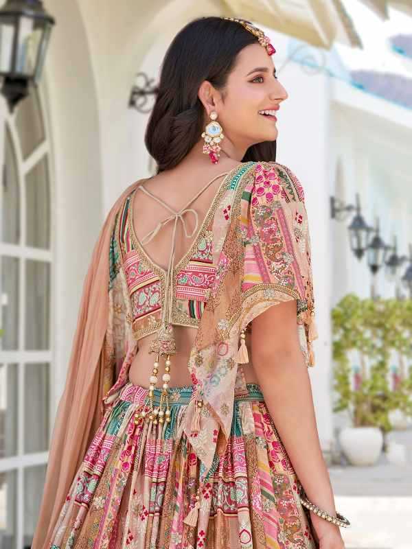 Chinon Silk Wedding Lehenga in Matching •