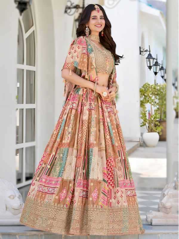 Chinon Silk Wedding Lehenga in Matching •