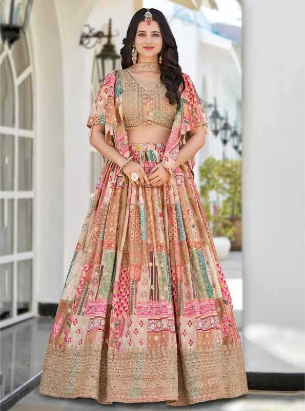 Chinon Silk Wedding Lehenga in Matching •