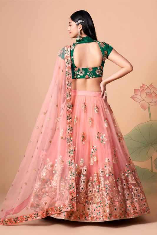 Soft Net Celebrity Lehenga in Green •