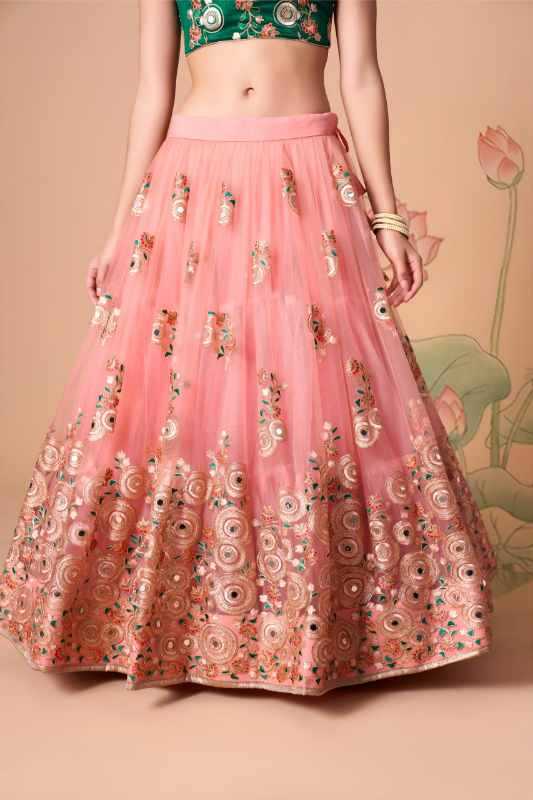 Soft Net Celebrity Lehenga in Green •