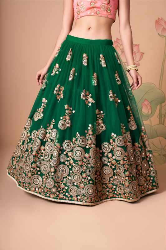 Soft Net Wedding Lehenga in Pink • 7316