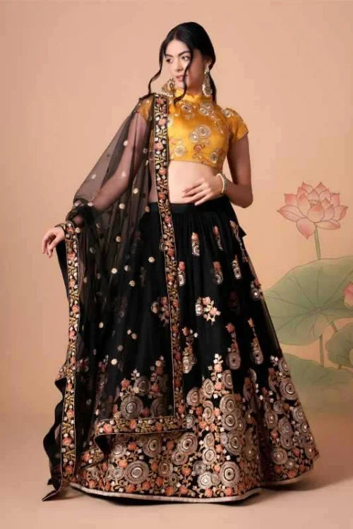 Soft Net Designer Lehenga in Pink •