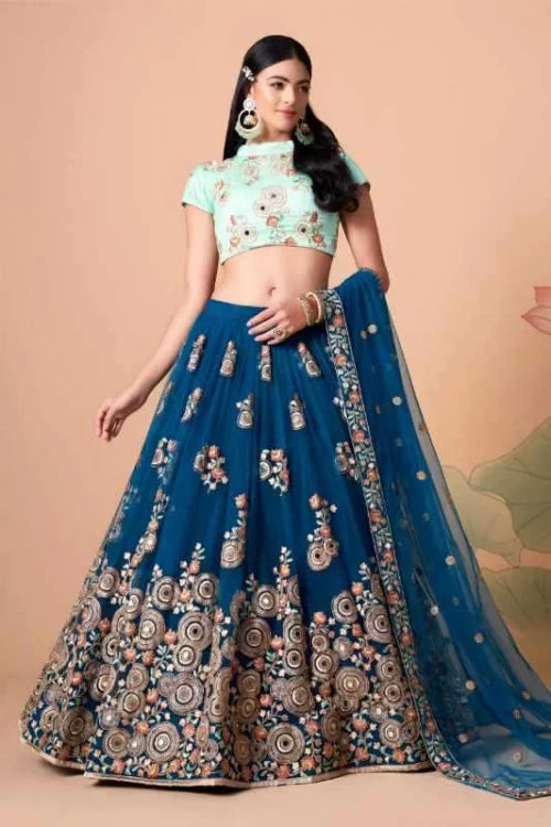 Soft Net Wedding Lehenga in Pink •