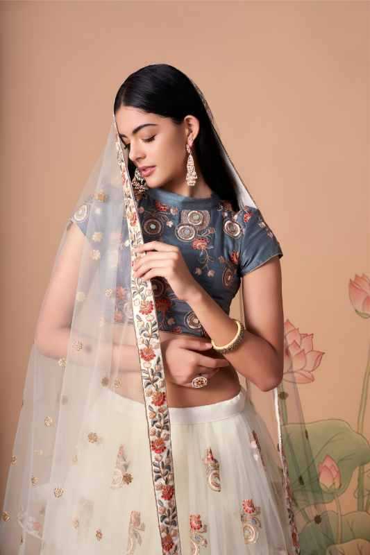 Soft Net Lehenga With Dupatta in Grey •