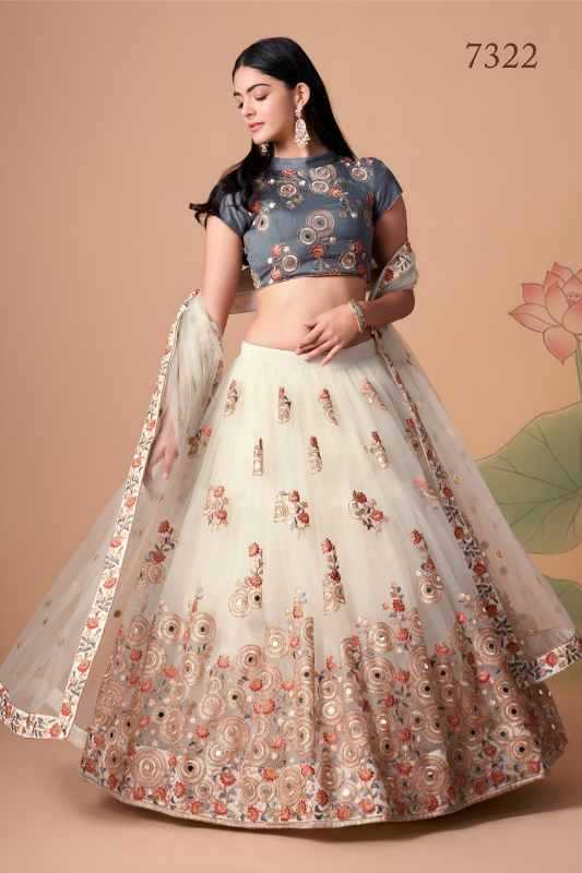 Soft Net Lehenga With Dupatta in Grey •