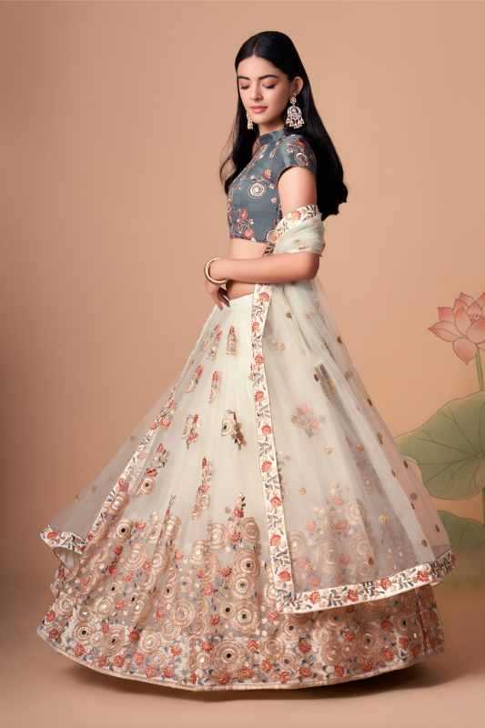 Soft Net Lehenga With Dupatta in Grey •