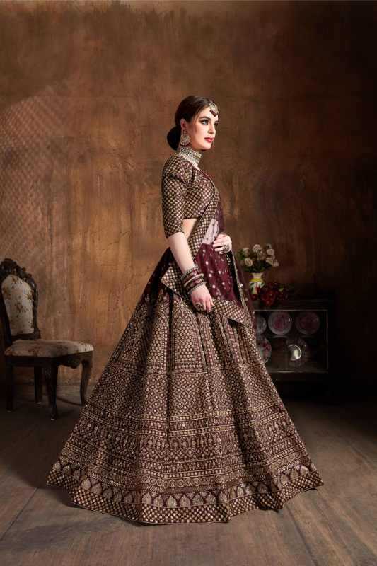 Silk Wedding Lehenga in Matching • 7409