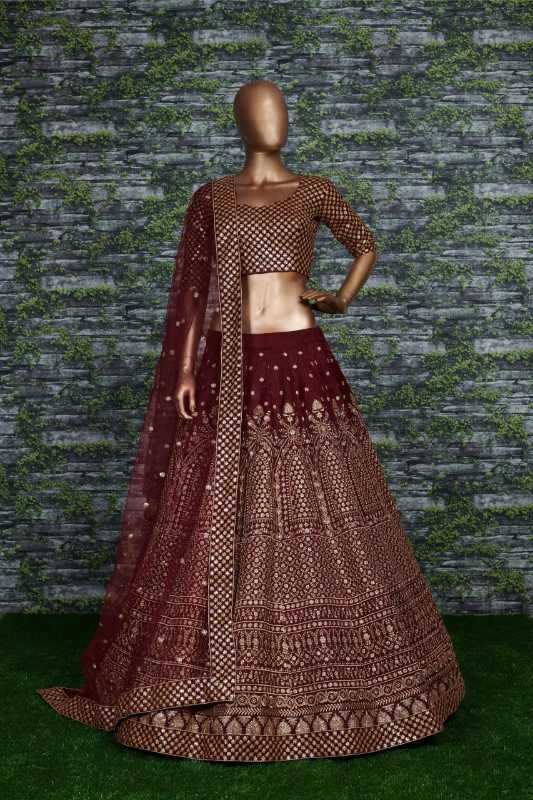 Silk Wedding Lehenga in Matching • 7409