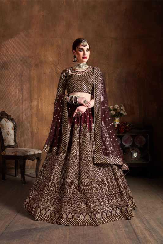 Silk Wedding Lehenga in Matching • 7409