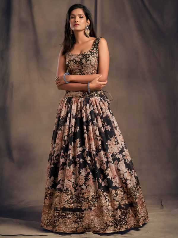 Organza Wedding Lehenga in Peach •