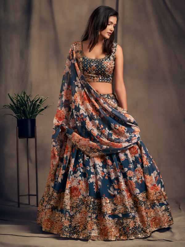Organza Wedding Lehenga in Matching • 7614