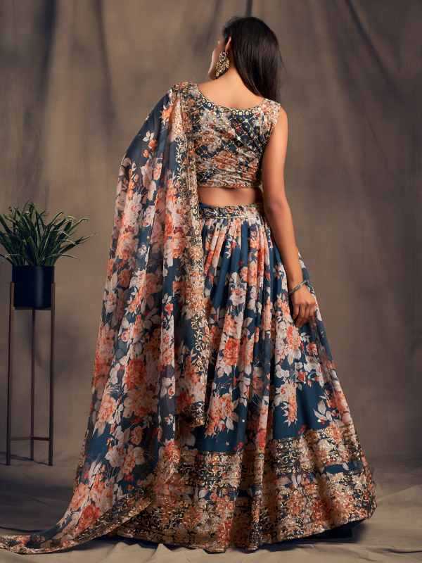 Organza Wedding Lehenga in Matching • 7614