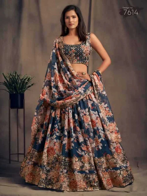 Organza Wedding Lehenga in Matching • 7614