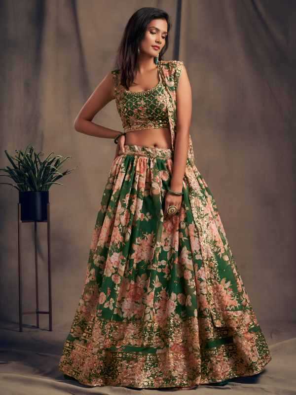 Organza Wedding Lehenga in Matching • 7615