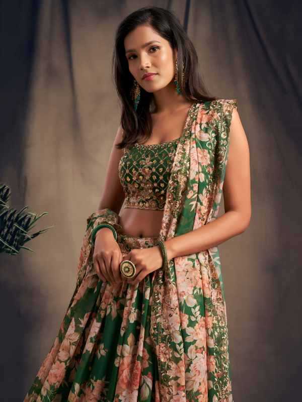 Organza Wedding Lehenga in Matching • 7615