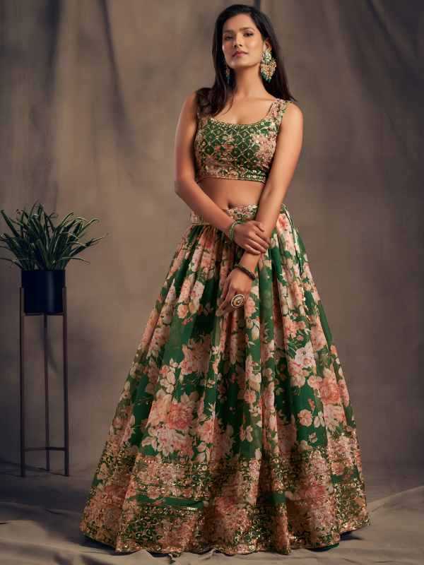 Organza Wedding Lehenga in Matching • 7615