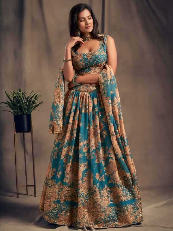 Organza Wedding Lehenga in Matching • 7616