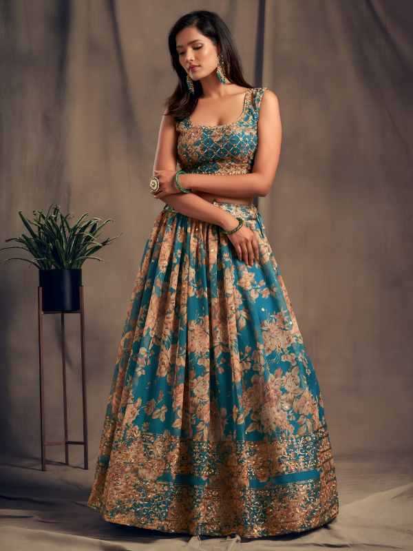 Organza Wedding Lehenga in Matching • 7616
